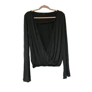 People Of Leisure Wrap Open Gray Knit Top Shirt